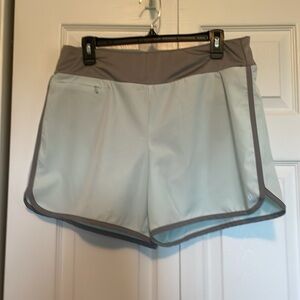 Women’s L Hang Ten light aqua & gray swim shorts UPF 50 UV protection zip pocket